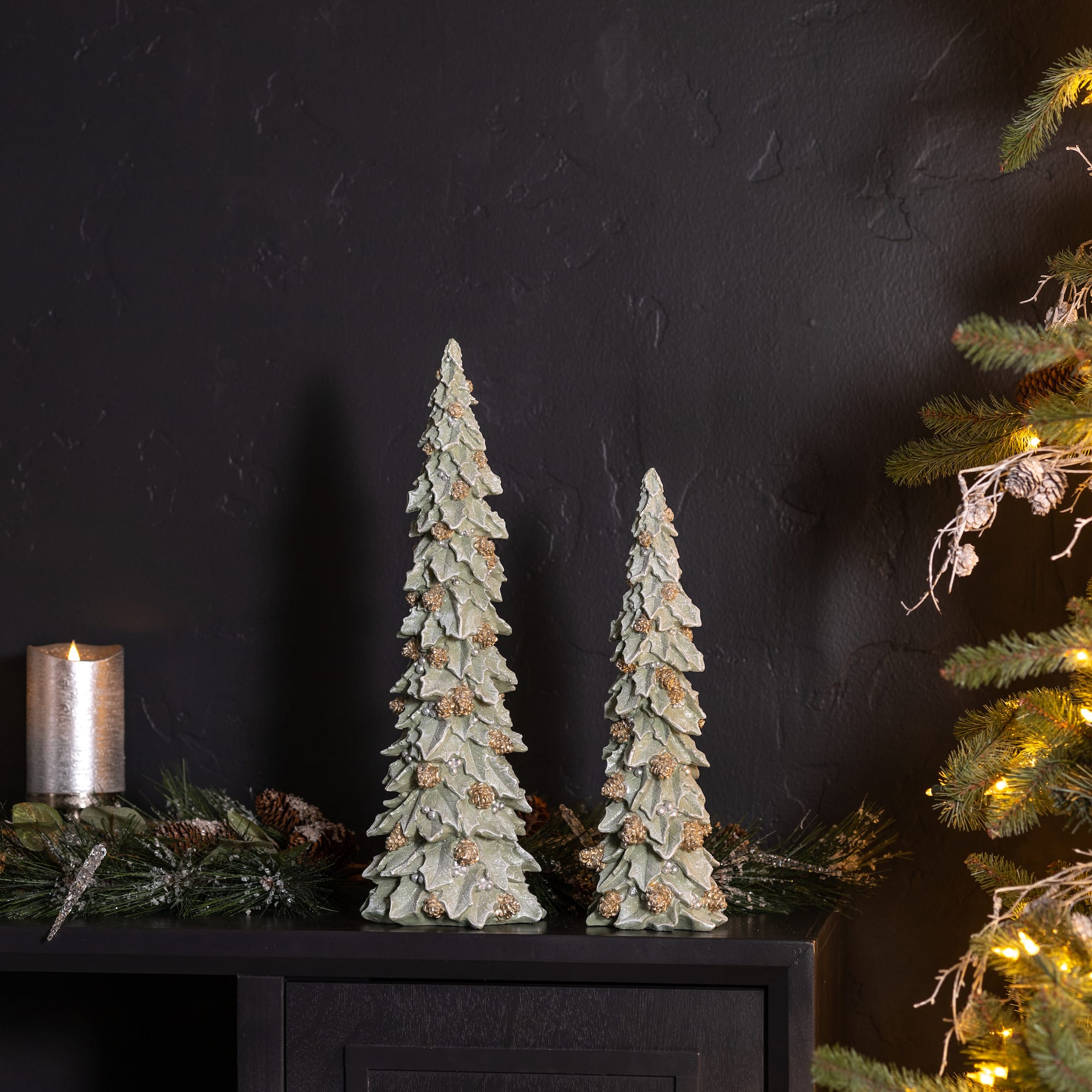 Glittered Holly Pinecone Tree Set